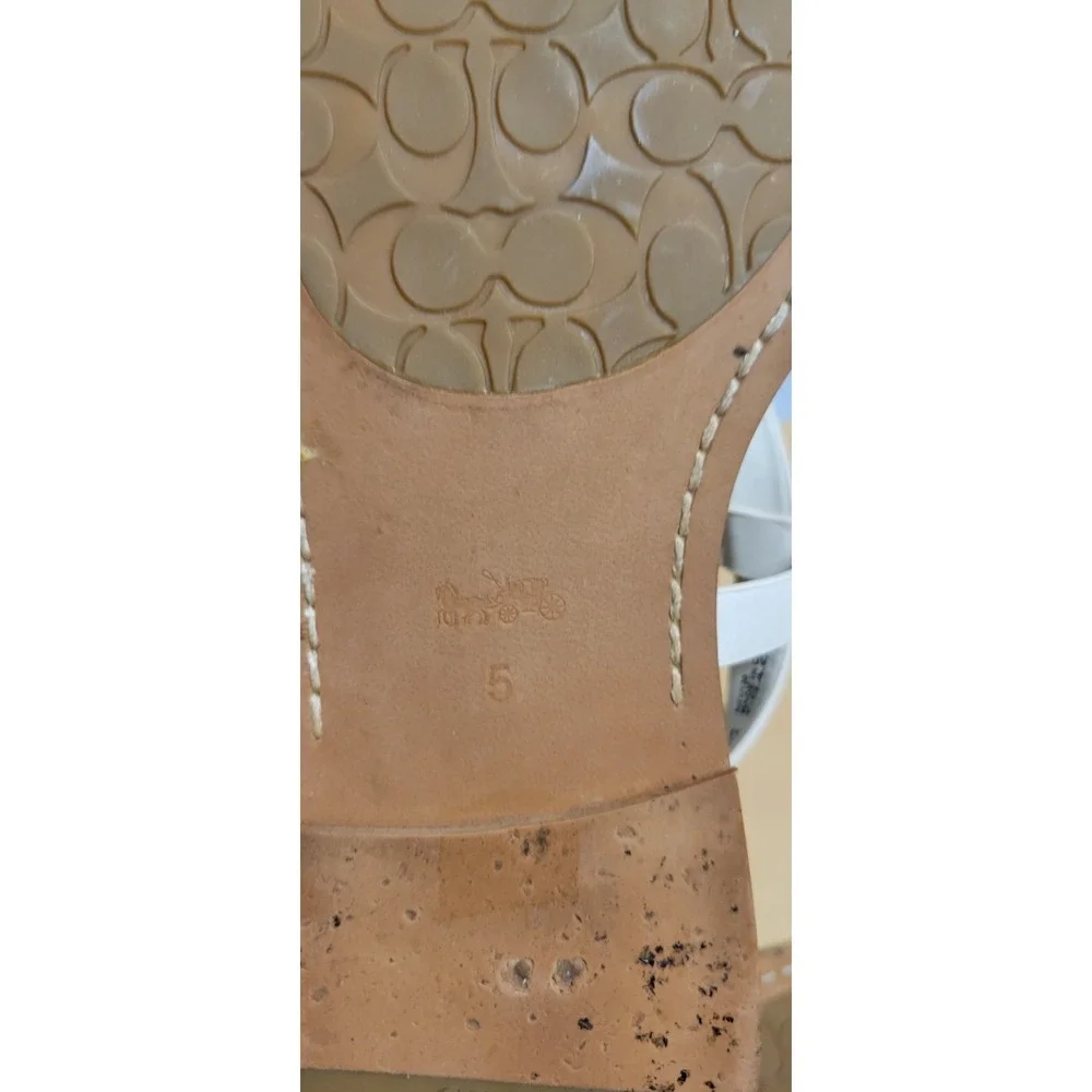 White Leather Coach Strappy Monogram Flat Thong Sandal Size 5